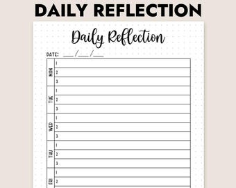 Daily Reflection Printable Weekly Journal Self Care Planner Insert A4 A5 Letter Instant Download