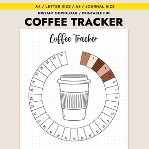 Koffietracker Afdrukbaar dagboek Paginaplanner Maandelijkse gezondheidstracker Cafeïnelogboek Hoeveel koffie Voedseltracker Voedseldagboek
