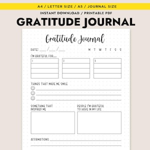 Druckbare Dankbarkeit Journal Seite Tagebuch PDF Instant Download A4 Letter A5 Selbstfürsorge