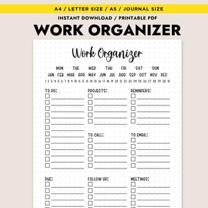 Printable Work Organizer Daily Planner To Do List Template A4 A5 Letter Instant Download Journal Page