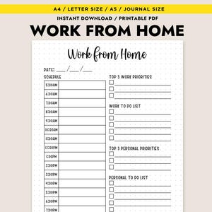 Work From Home Planner Printable Daily Schedule WFH To Do List Productivity Organizer A4 A5 Letter PDF