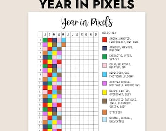 Year in Pixels Planner Page Printable Journal Page Daily Mod Tracker Rate My Day Monthly Tracker Daily Rating Digital Download