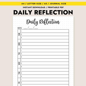 Daily Reflection Printable Weekly Review Journal Page Self Care Planner ...