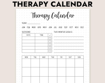 Therapy Calendar Printable Mental Health Journal Session Tracker Wellness Planner Instant Download