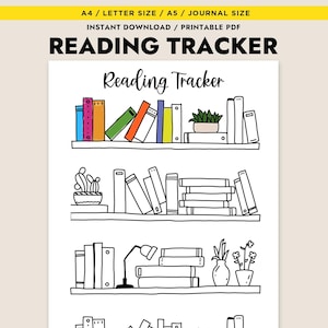 Rastreador de lectura de estanterías Planificador de páginas de diario imprimible Registro de lectura de libros Página de seguimiento de hábitos diarios Lista de libros digitales para leer