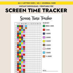 Screen Time Tracker Yearly Printable Journal Page Habit Tracker Phone Time Log Digital Tracker Page  Insert