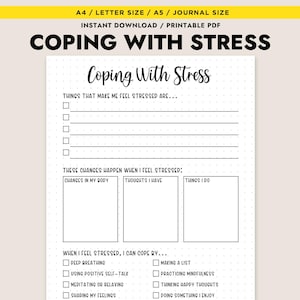 Coping With Stress Printable Worksheet Mental Health Journal Page Self Care Anxiety Relief PDF Download