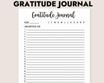Diario della gratitudine stampabile, una riga al giorno, registro mensile, pianificatore di cura di sé, salute mentale, formato A4/A5