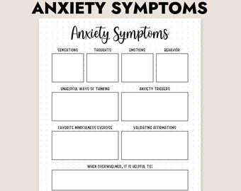Anxiety Symptoms Worksheet Printable Mental Health Log CBT Therapy Tool Self Care Journal A4 A5
