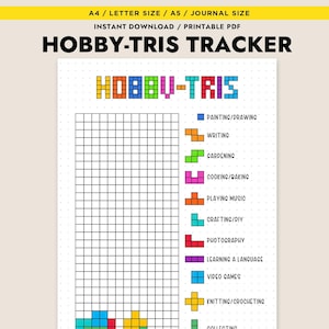 Hobbytracker afdrukbare dagboekpagina Wellness-tracker dagelijks activiteitenlogboek gewoontetracker Leuk spel Tetris Tracker Digitale Instant Download