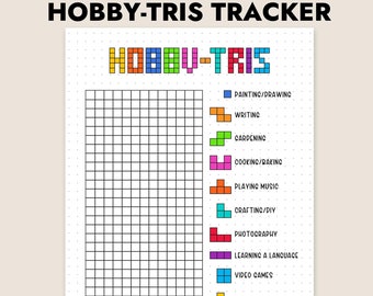 Hobby Tracker Printable Journal Page Wellness Tracker Daily Activity Log Habit Tracker Fun Game Tetris Tracker Digital Instant Download