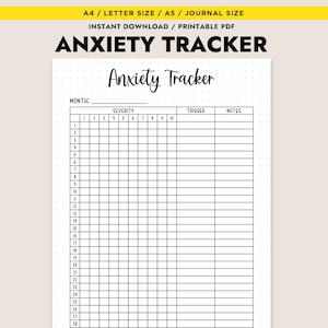 Anxiety Tracker Afdrukbaar maandelijks logboek Geestelijke gezondheidsdagboek Symptomen ernstkaart A4 A5 pdf