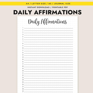 Affermazioni quotidiane, registro mensile stampabile, diario di pensiero positivo, diario di cura di sé, formato A4, A5, PDF