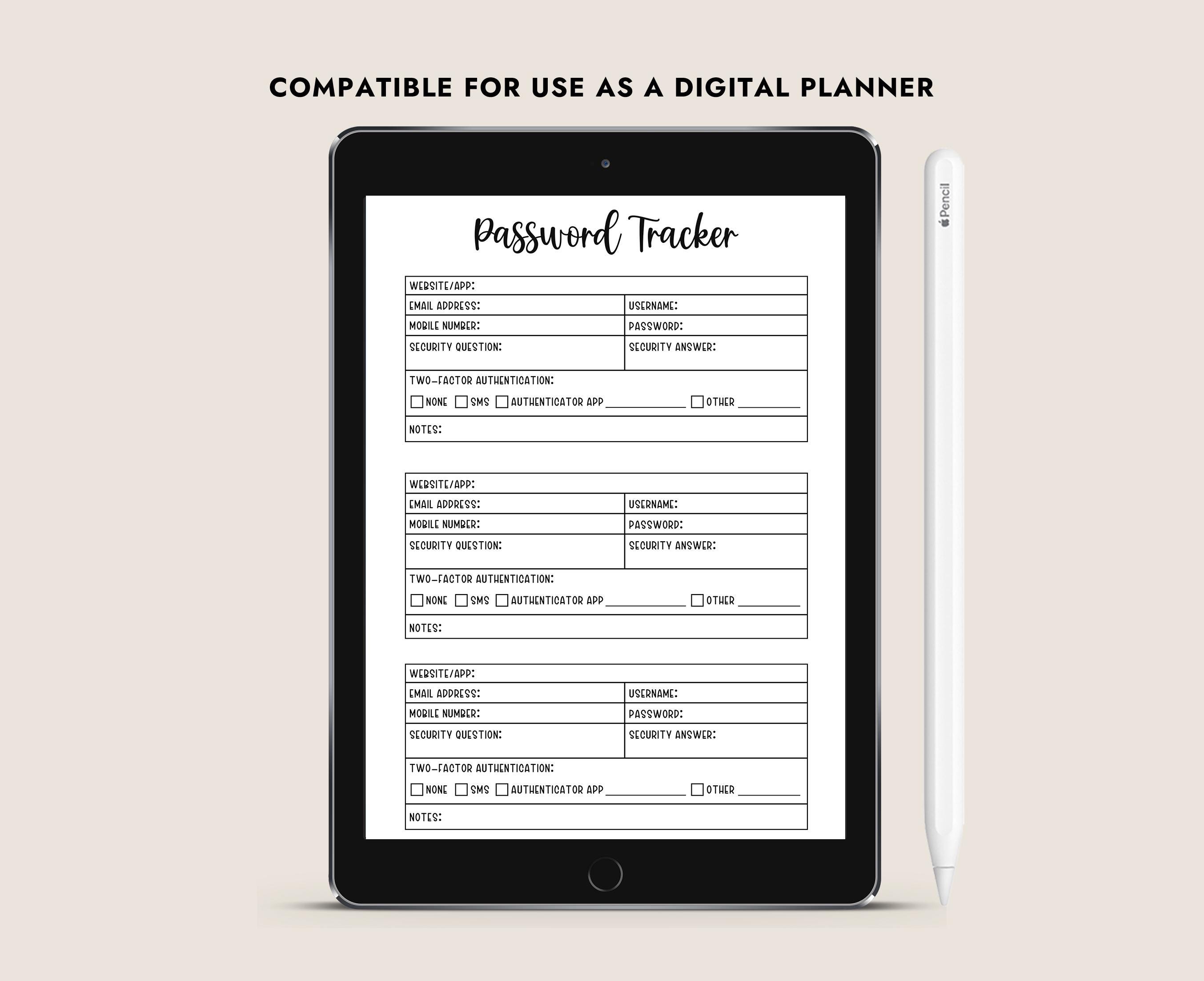 Printable Password Tracker Log Password Keeper Organizer A4, A5, Letter ...