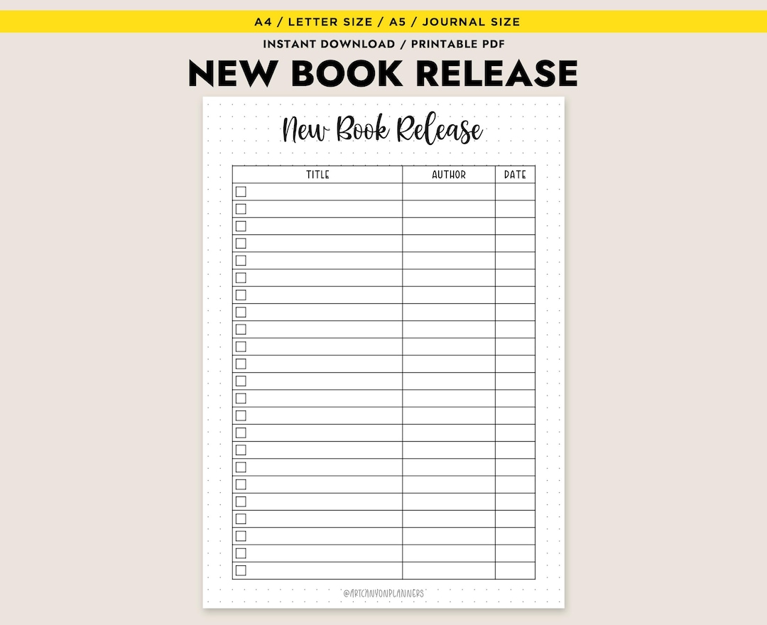 Printable New Book Release Tracker Reading Log PDF Book Wishlist ...