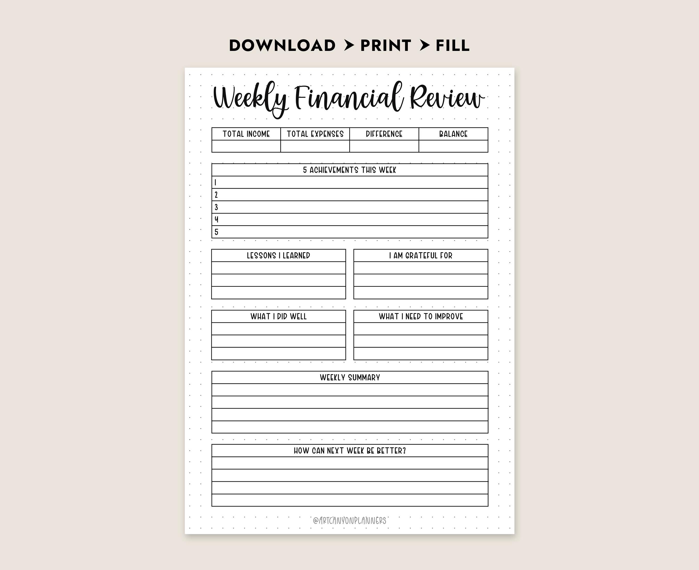 Weekly Finances Template.pdf Weekly Financial Review Printable Planner Finance Tracker Weekly Budget ...