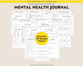 Planner definitivo per la salute mentale e la cura di sé, pacchetto di diari proiettili stampabili, monitoraggio delle abitudini, obiettivi personali, progressi, benessere, umore, ansia