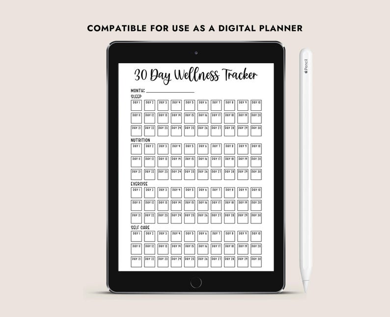 30 Day Wellness Tracker Printable A4 A5 Letter Journal Size Daily Self ...