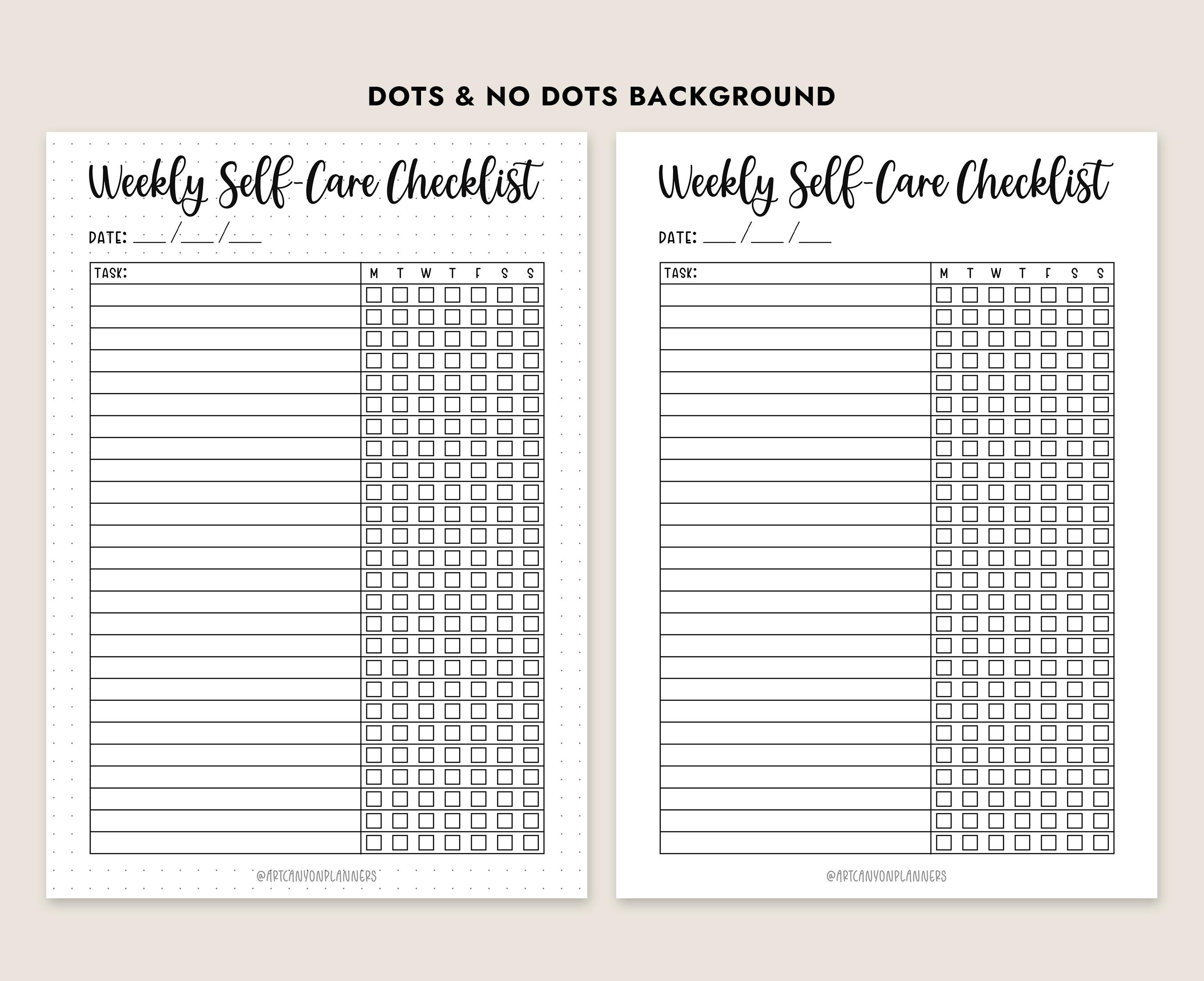 Weekly Self Care Checklist Printable Habit Tracker Wellness Journal A4 ...