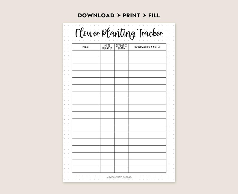 Printable Flower Planting Tracker Garden Log Planner Insert A4 A5 ...