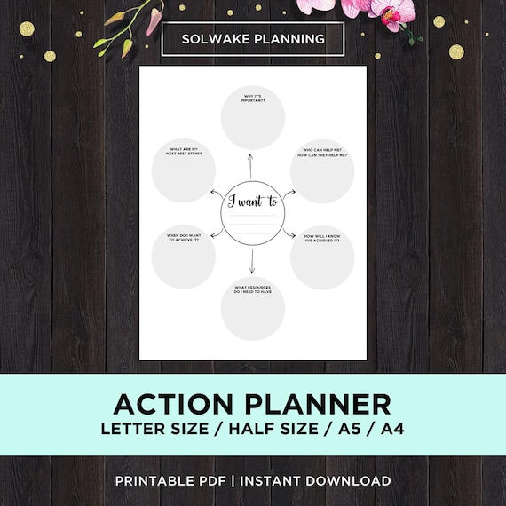 Action Planner Goal Planner Printable Goal Setting Planner Goal Planner Insert Goal Worksheet Goal Planner 2018 Goal Tracker Printable
