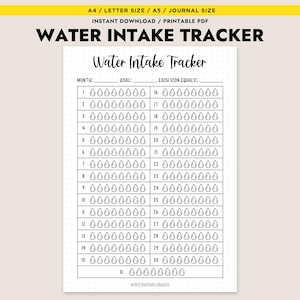 Registro de agua imprimible, registro de hidratación mensual, tamaño A4, A5, carta, diario, descarga instantánea, rastreador de hábitos.