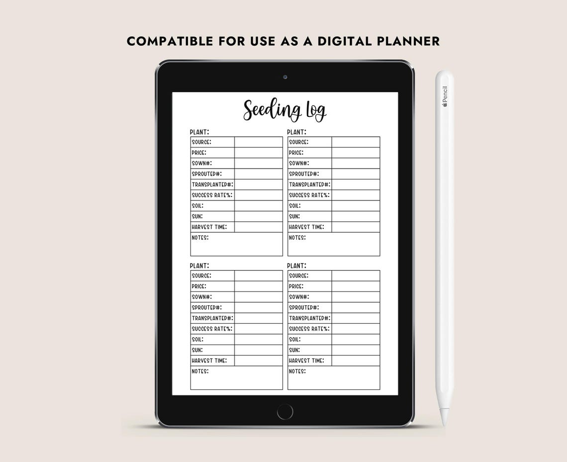 Seeding Log Printable Seed Starter Tracker A4 A5 Letter PDF Instant ...
