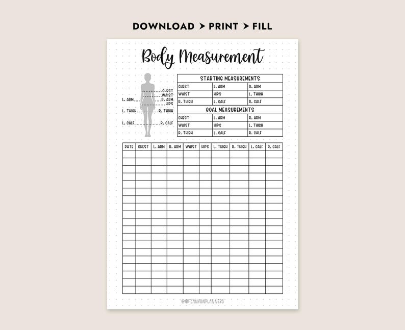 Body Measurement Tracker Printable PDF Workout Exercises Digital ...