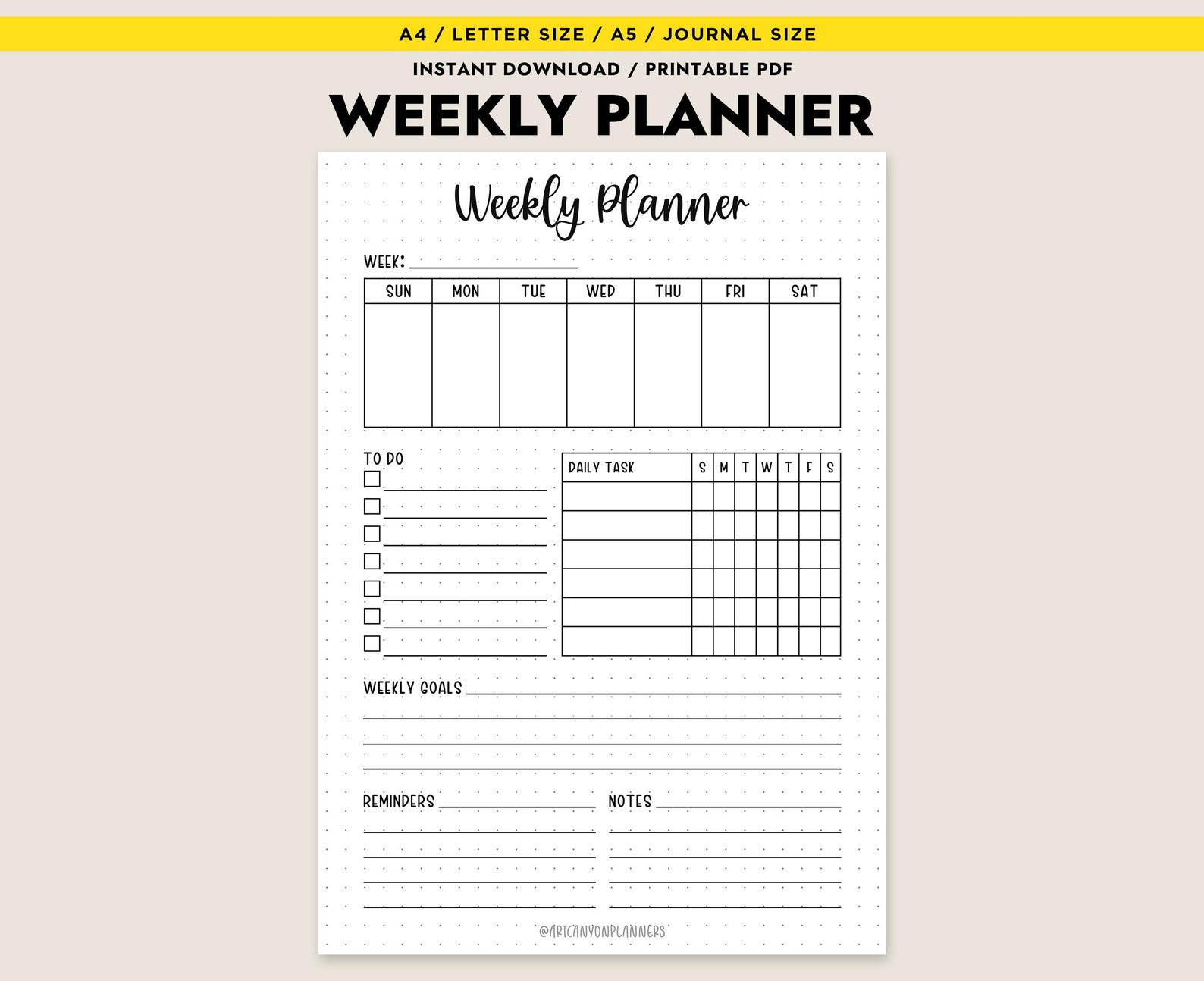 Weekly Planner Printable A4 A5 Letter Size Journal PDF Instant Download ...