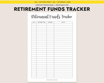Retirement Funds Tracker Printable Instant Download A4 Letter Size A5 Journal Size PDF Financial Planner