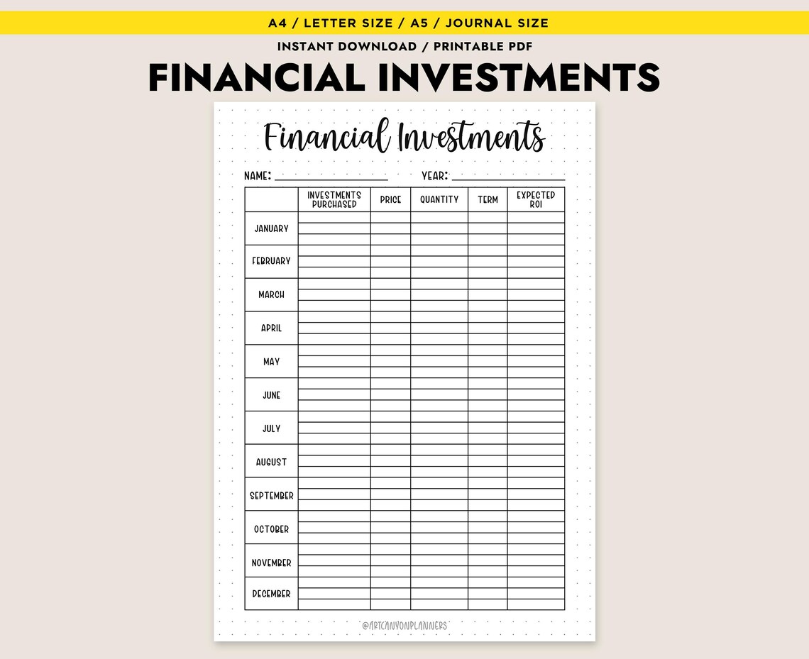 Investing Log In Financial Investments Tracker Printable Planner Insert Investment Log ...