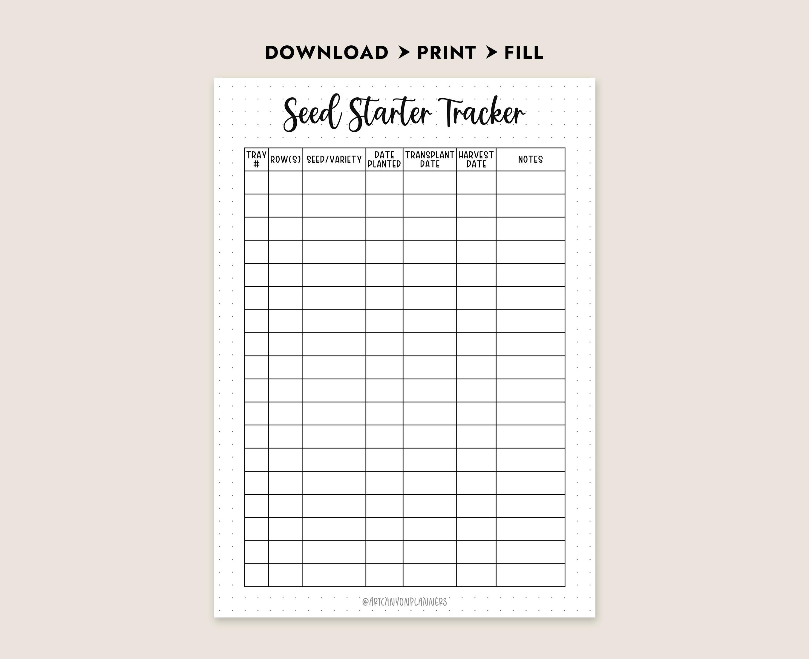 Seed Starter Tracker Printable Gardening Planner Log for Garden Journal ...