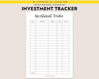 Investment Tracker Printable Planner Investment Portfolio Spreadsheet Finance Organizer A4 A5 Letter Journal Size PDF