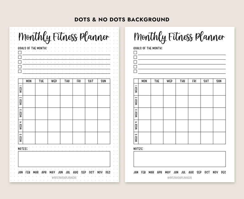 Monthly Fitness Planner Printable Workout Tracker A4 A5 Letter Journal ...