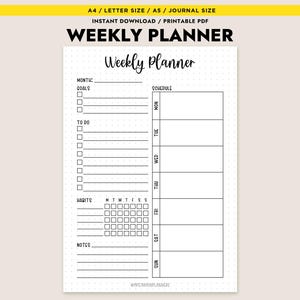 Weekly Planner Printable PDF Goals To Do Habit Tracker Schedule A4 A5 Letter Journal Size