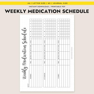 Printable Weekly Medication Schedule Planner Tracker Log A4 A5 Letter Size Instant Download PDF