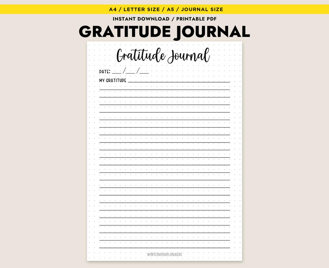 Gratitude Journal Printable Daily Mindfulness Log A4 A5 Letter PDF ...