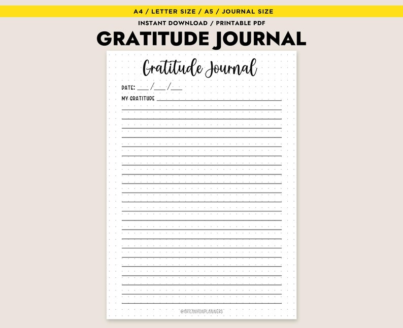Gratitude Journal Printable Daily Mindfulness Log A4 A5 Letter PDF ...
