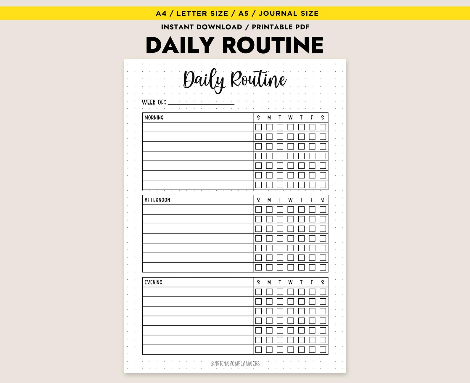 Daily Routine Planner Printable A4 Letter A5 Journal Size Instant ...