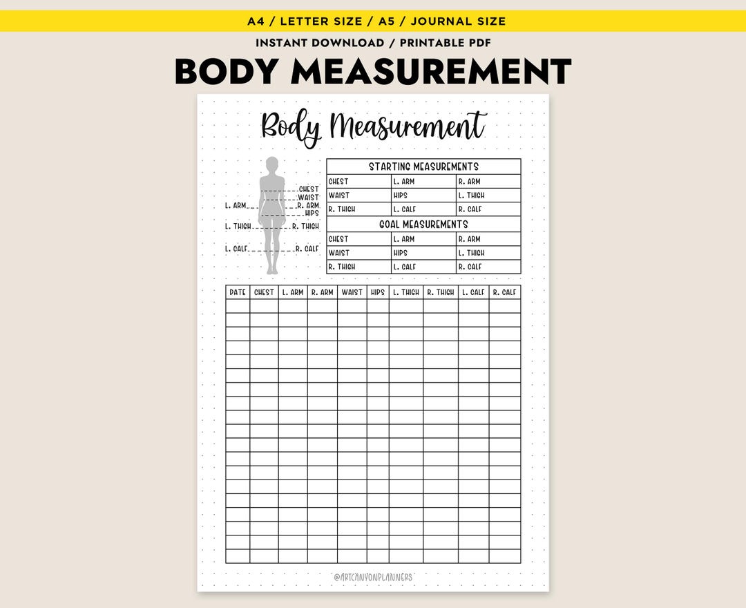 Body Measurement Tracker Printable PDF Workout Exercises Digital ...