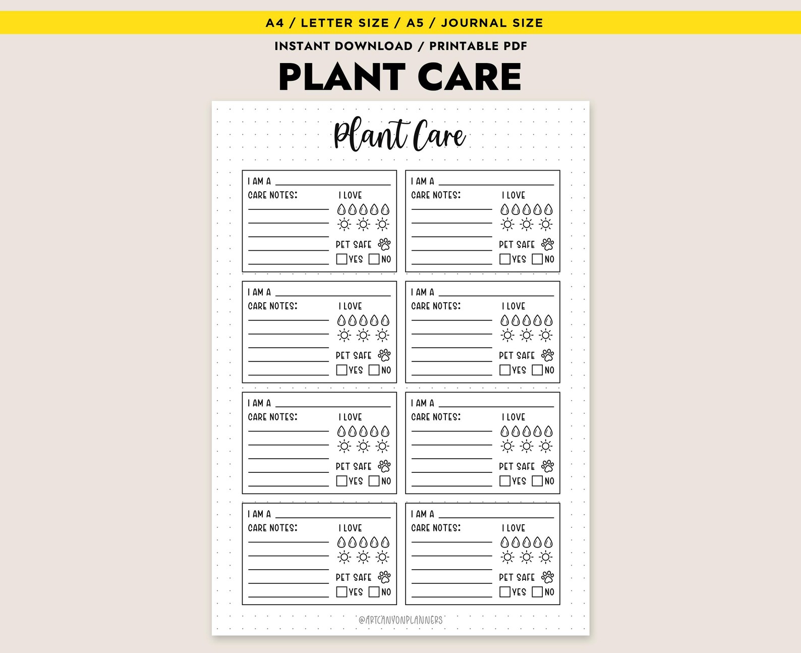 Plant Care Tracker Printable Houseplant Log Journal Insert A5 A4 Letter ...
