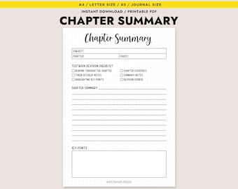 Chapter Summary Template Printable Study Notes Planner Revision Checklist School College University Student Organizer A4 A5