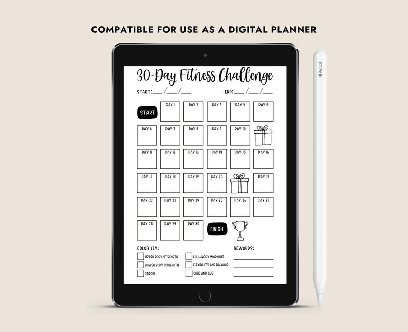 Fitness Challenge Tracker Monthly Printable Planner Journal Page ...