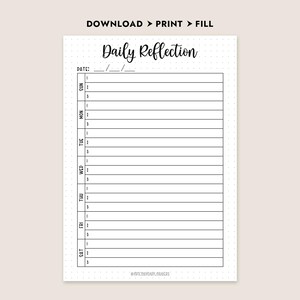 Daily Reflection Printable Weekly Review Journal Page Self Care Planner ...