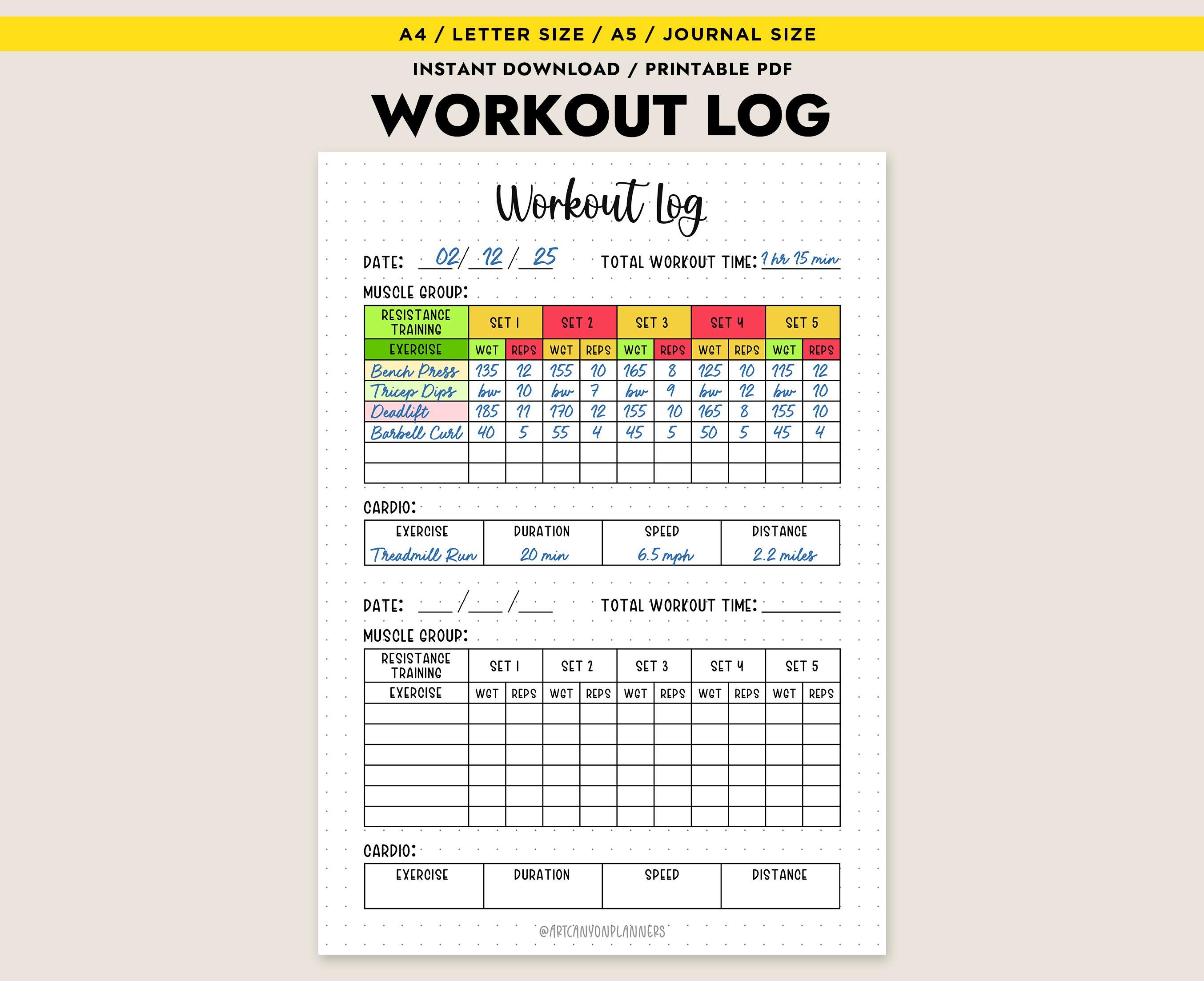 Exercise Log For Compulsive Exercise .pdf Printable Workout Log - Muscle Group Tracker Fitness Workout Exercises ...
