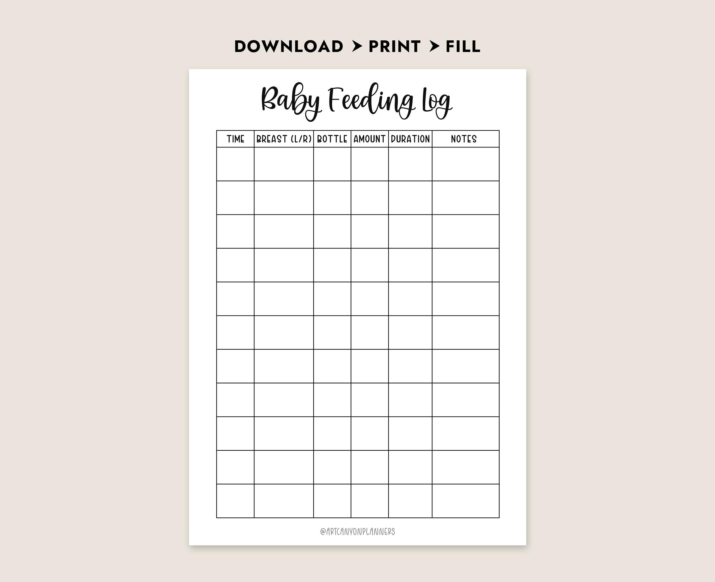 Baby Feeding Log Printable PDF Breastfeeding Tracker Bottle Feed ...