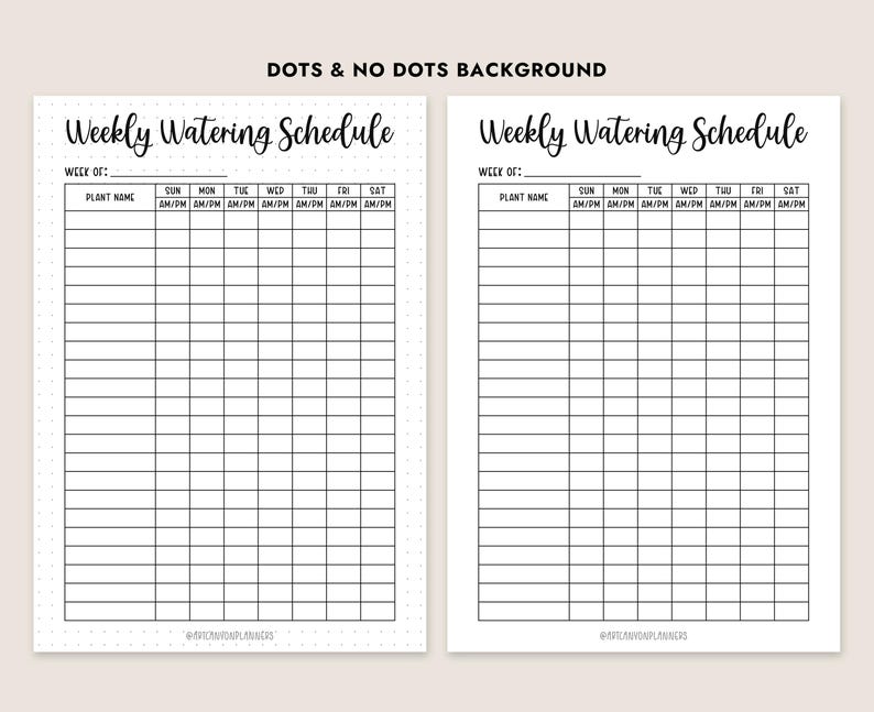 Watering Roster Weekly Watering Schedule Printable Plant Care Tracker PDF Instant ...