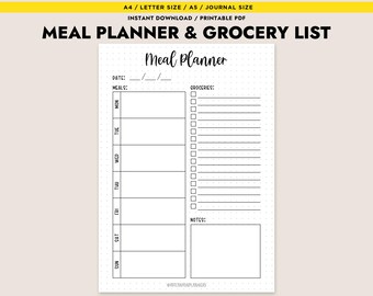 Weekly Meal Planner Printable Grocery List Template Digital Food Planner Shopping List A4 A5 Letter