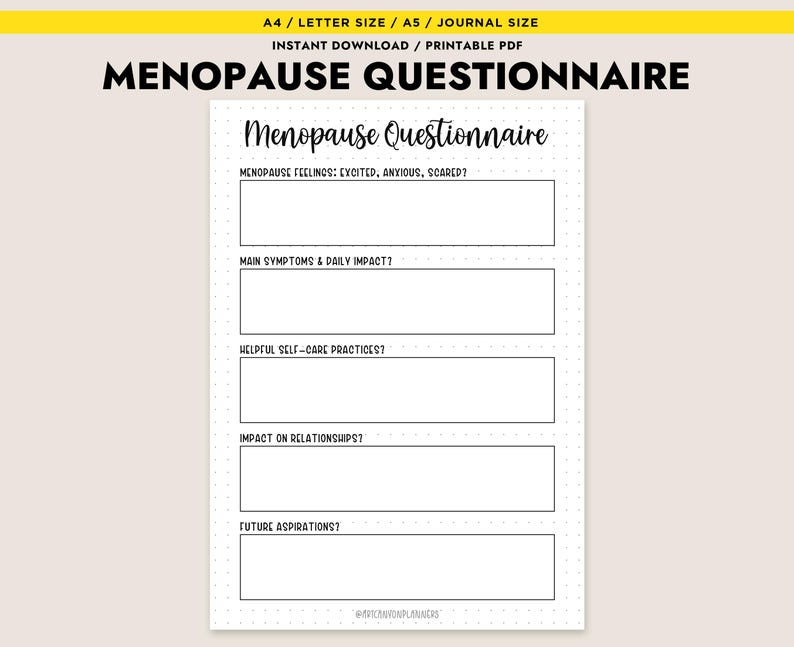 Menopause Questionnaire Printable PDF Instant Download Menopause ...
