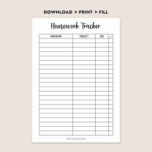 Homework Tracker Printable Student Planner PDF Assignment Log School ...